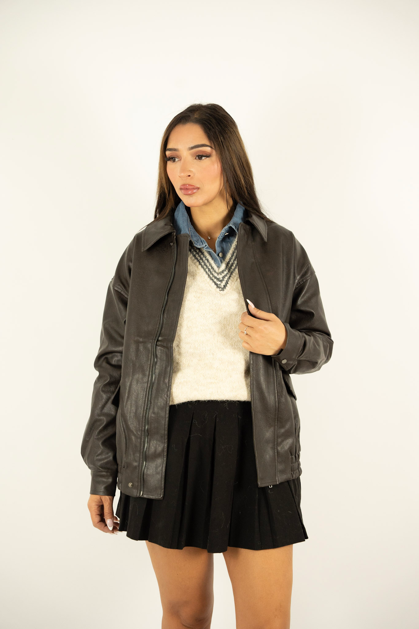 Bombers chocolat effet cuir – Coupe droite