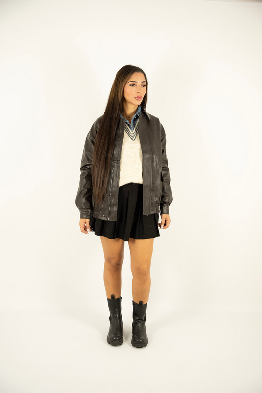 Bombers chocolat effet cuir – Coupe droite