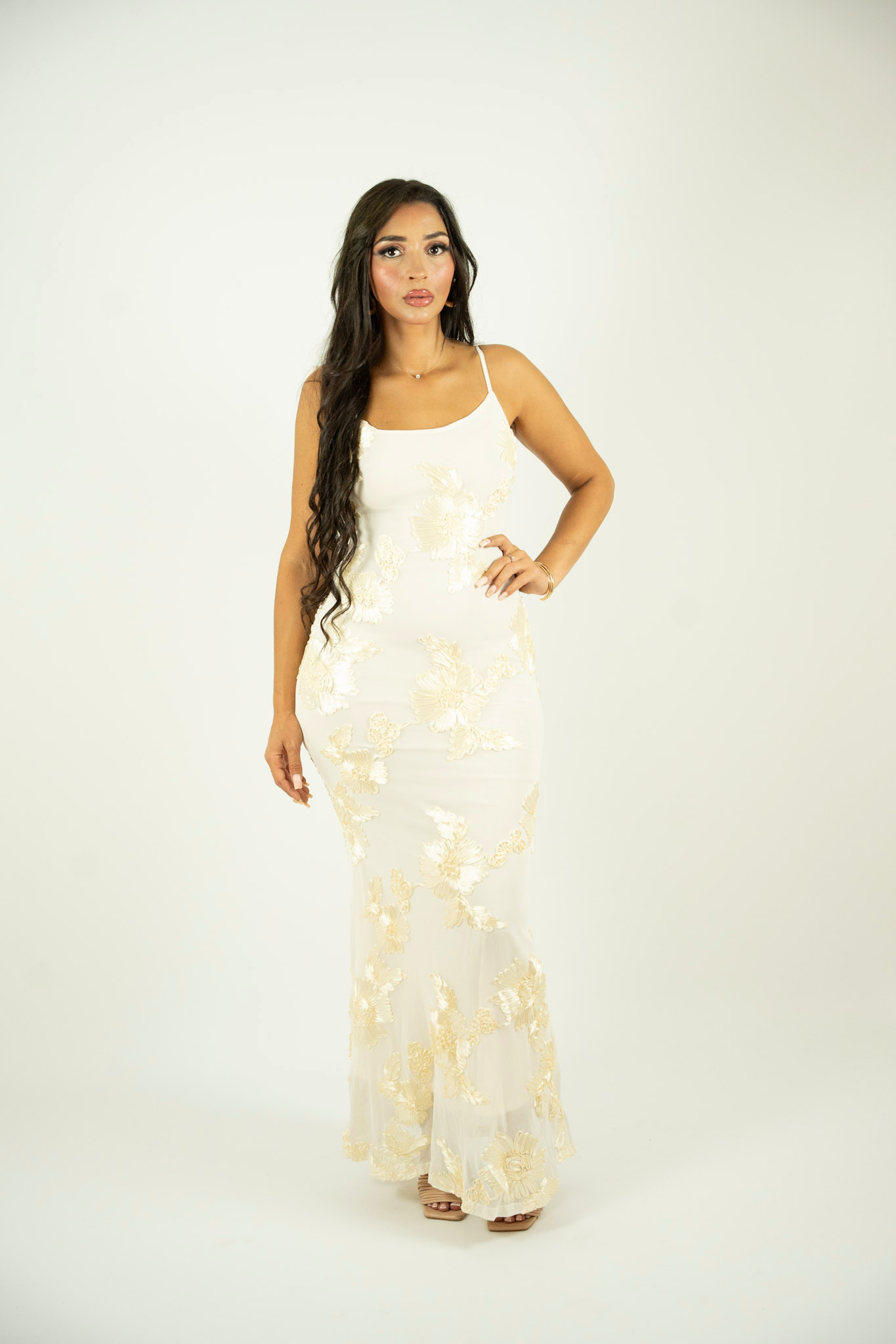 Robe longue fleurie - Jaune Pâle