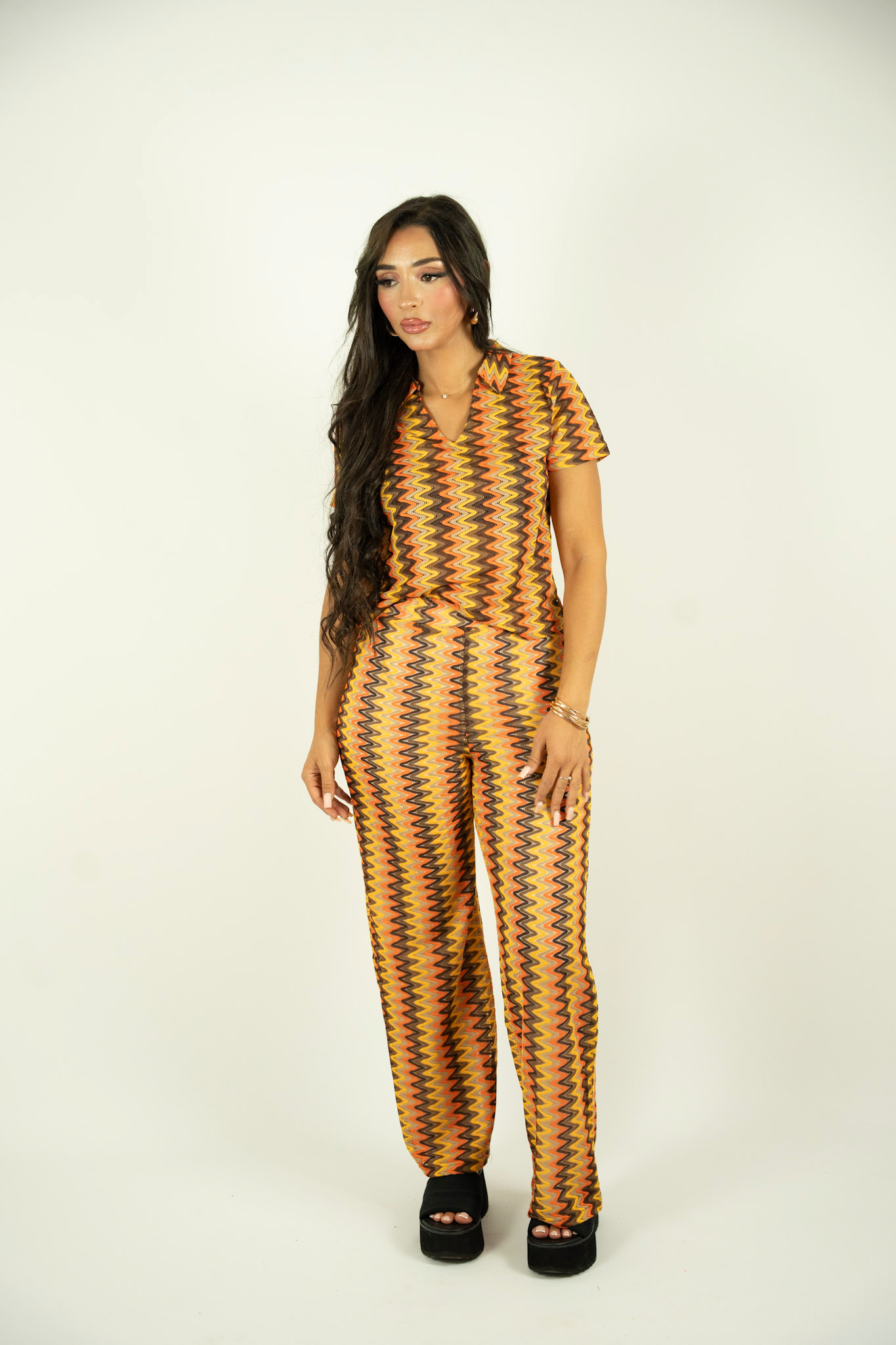 Ensemble imprimé rayé multicolore