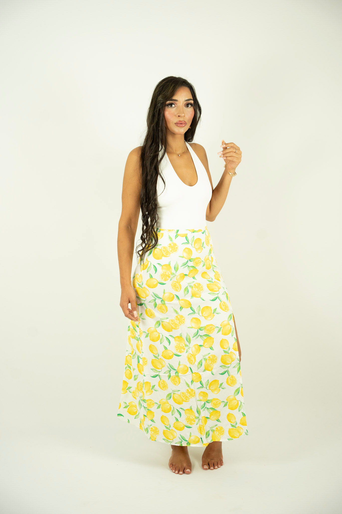 Ensemble citron - Jupe fendue et body