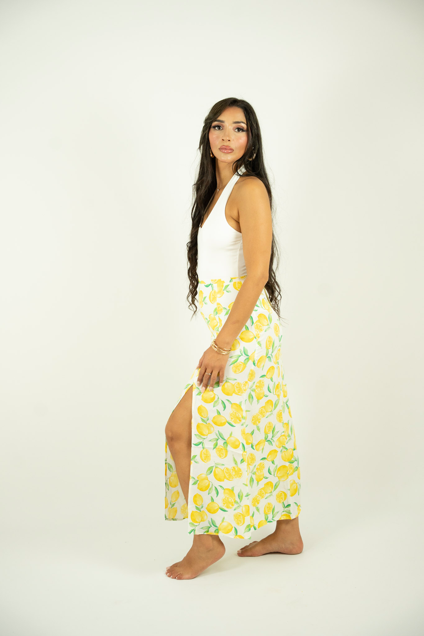 Ensemble citron - Jupe fendue et body