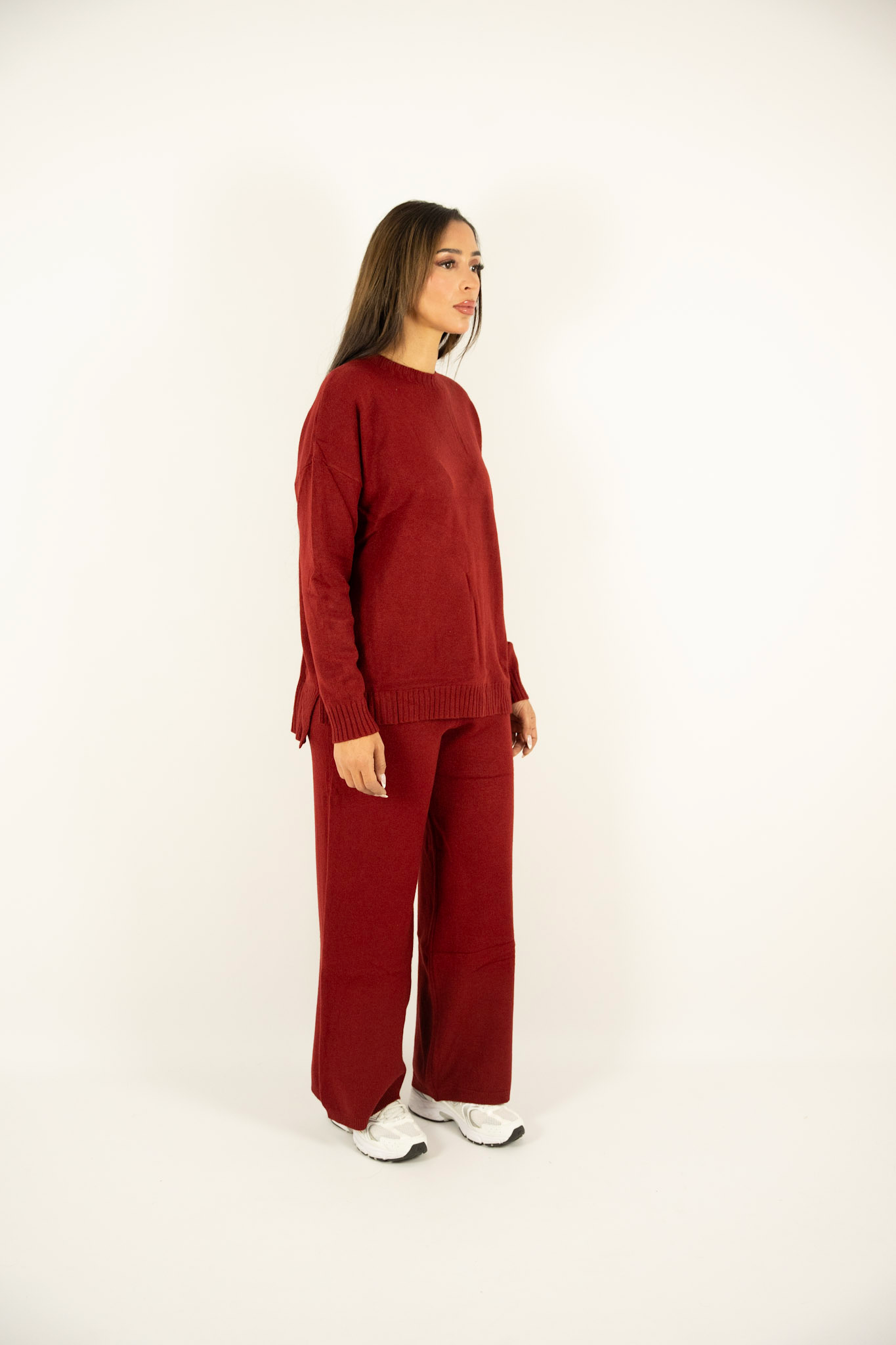 Ensemble en maille bordeaux – Pull & Pantalon large