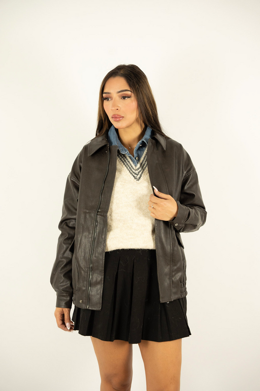 Bombers chocolat effet cuir – Coupe droite
