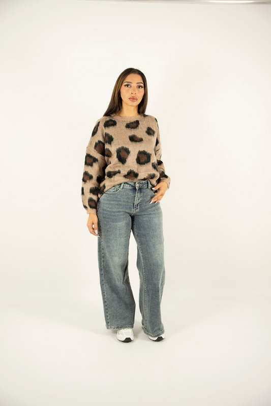 Pull motif léopard – Beige & Marron