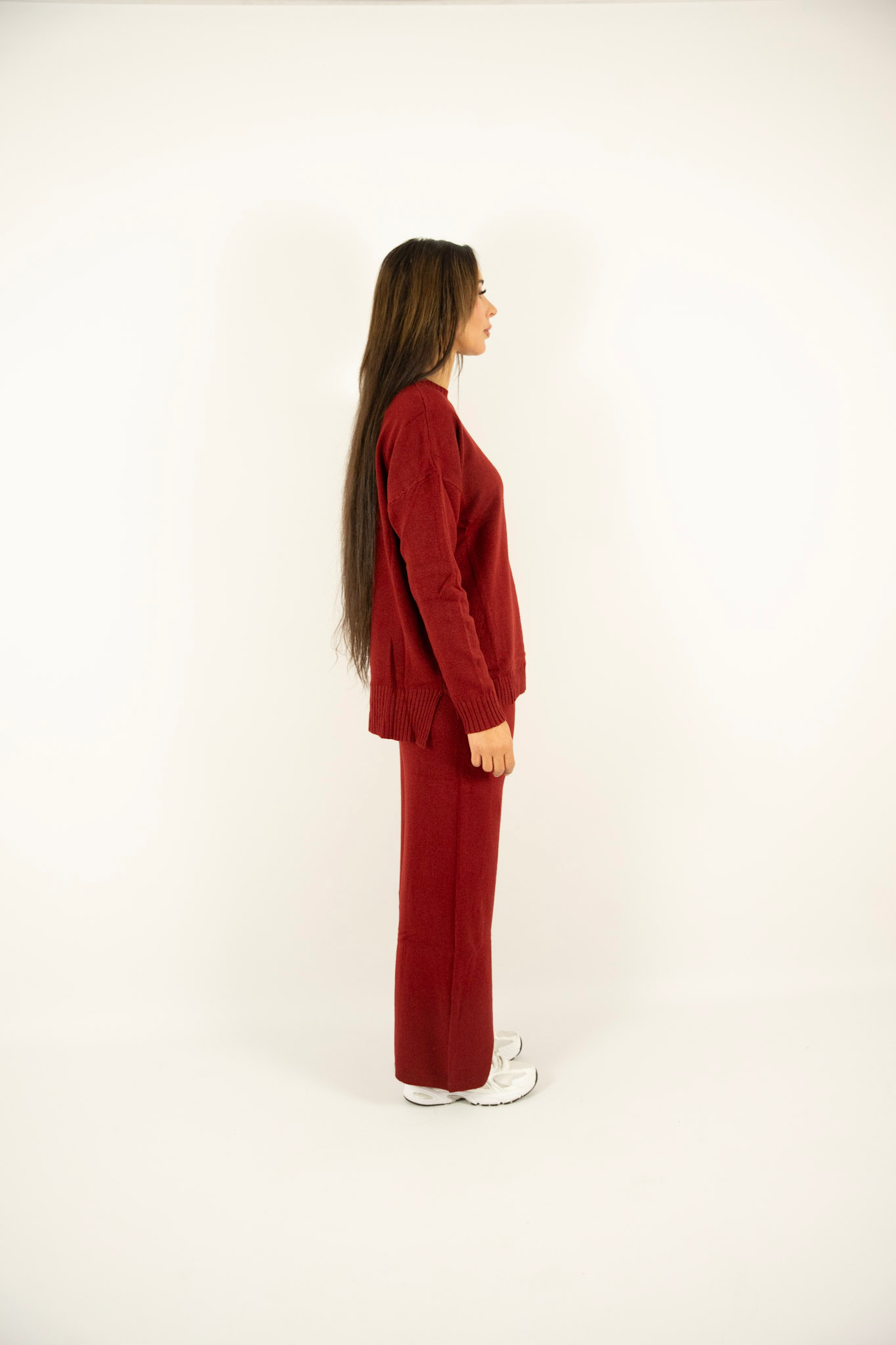 Ensemble en maille bordeaux – Pull & Pantalon large